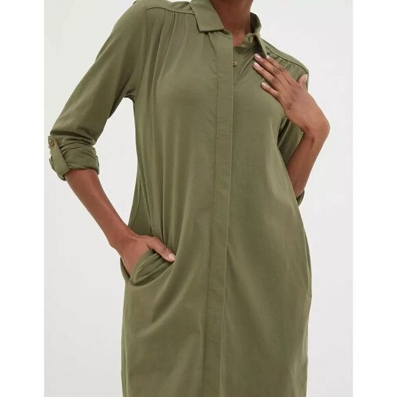 FAT FACE Shirt Dress Women Plus Size 16 Green Harper Cord Pockets Comfort Casual - Picture 1 of 12